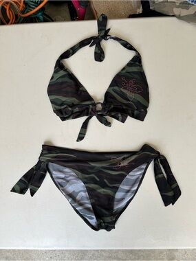 Camo Halter Tie Bikini Set with Crystal Starburst